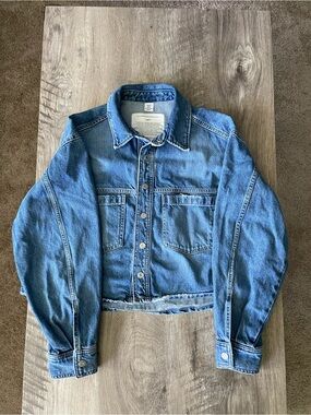 H&M Light Blue Cropped Denim Jean Jacket